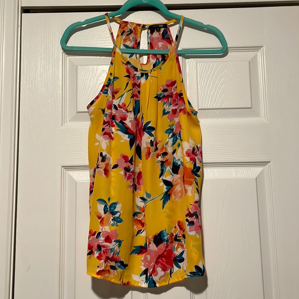 EUC Papermoon sleeveless Yellow Floral Blouse Tank Spring Summer